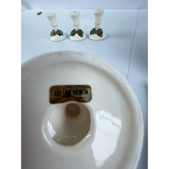 4 Vintage Lillian Vernon Earthenware Christmas Candlestick Holders - Picture 2 of 3